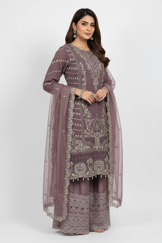 Pink Embroidered Sharara Suit Set