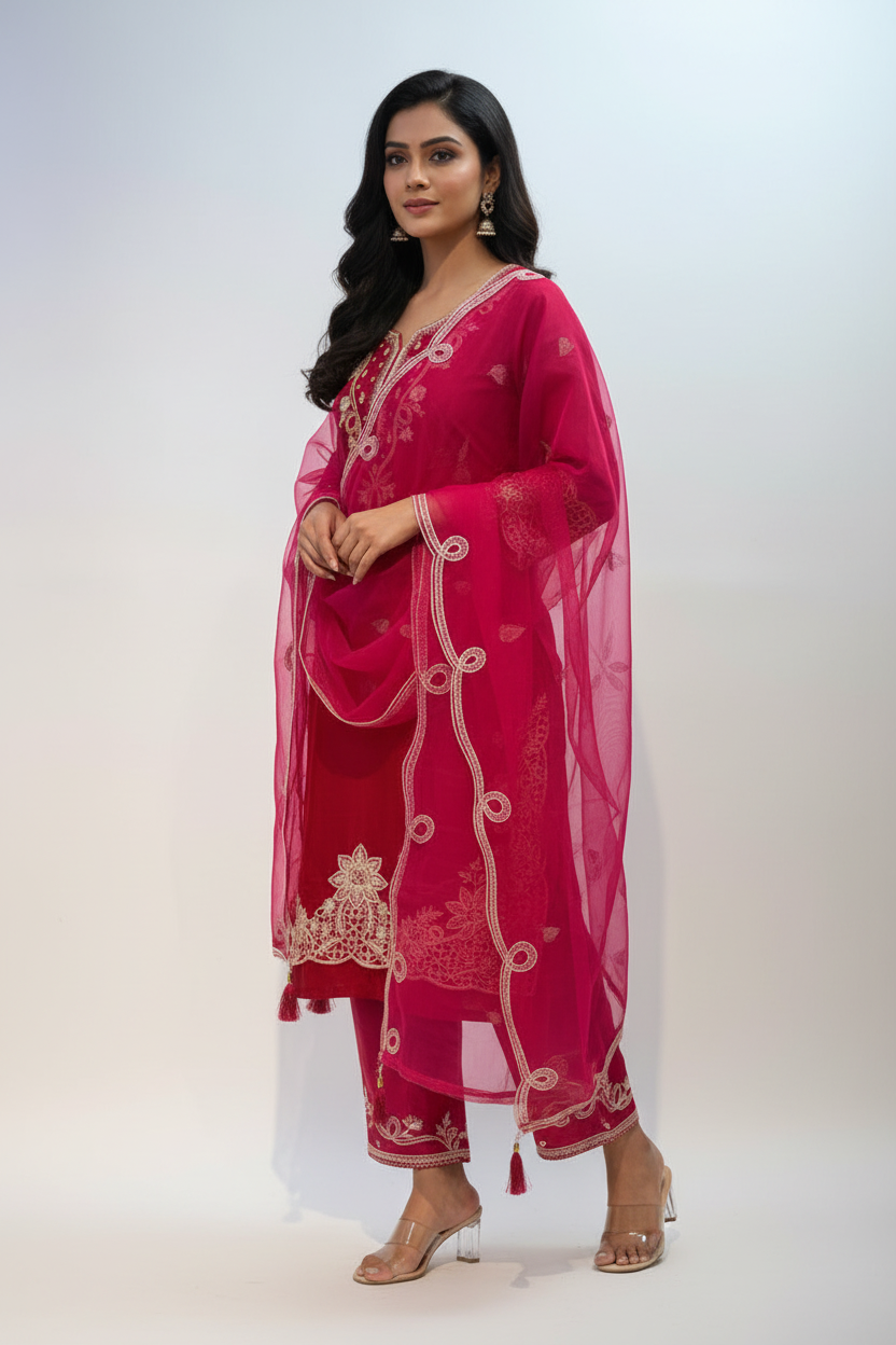 Red Embroidered Suit