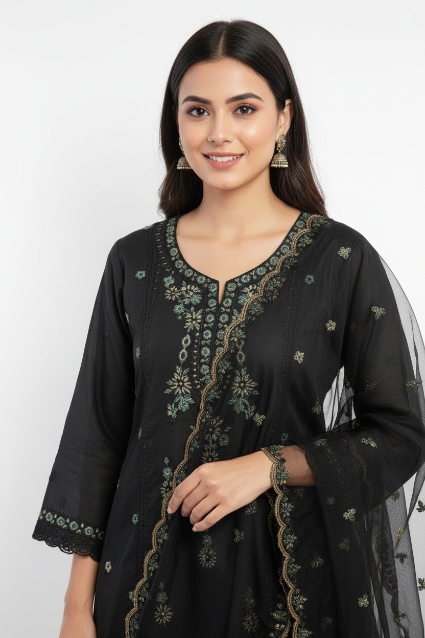 Black Embroidered Suit