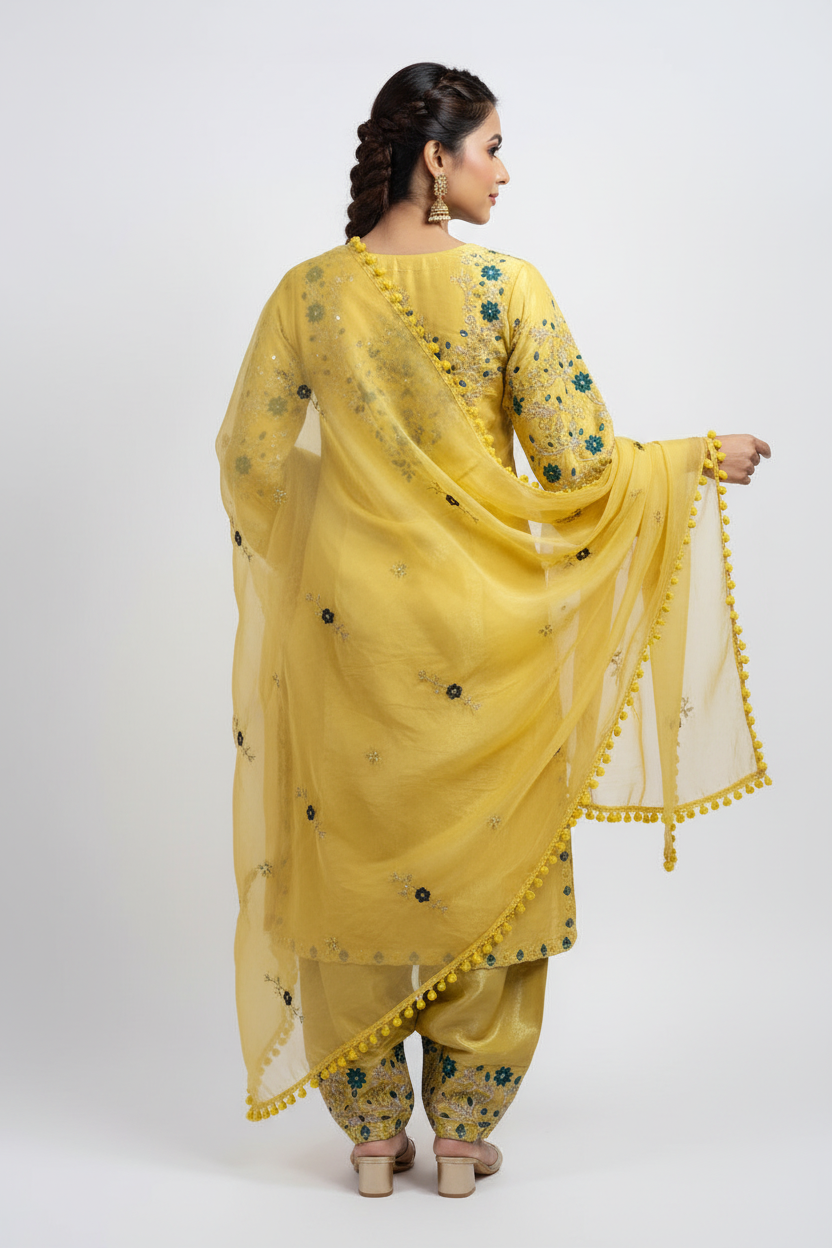 Yellow Embroidered Suit Set with Dupatta